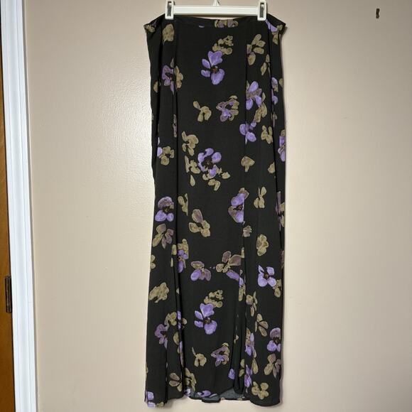 Sigrid Olsen Sport Vintage Dark Olive A Line Floral Maxi Skirt Size 10 Romantic - Picture 1 of 10